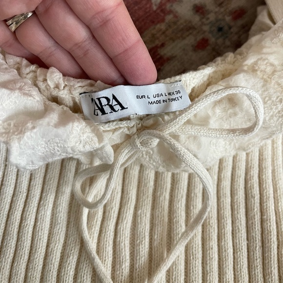 Zara Cold Shoulder Knit Cropped Sweater Ruffle Tie Top Size Large - Picture 7 of 7